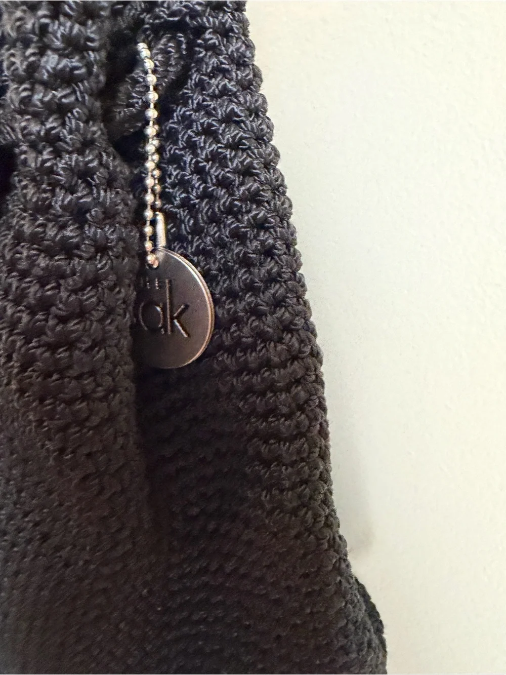 The Sak Black Crochet Drawstring Backpack Purse Woven Bucket Sling Bag Small